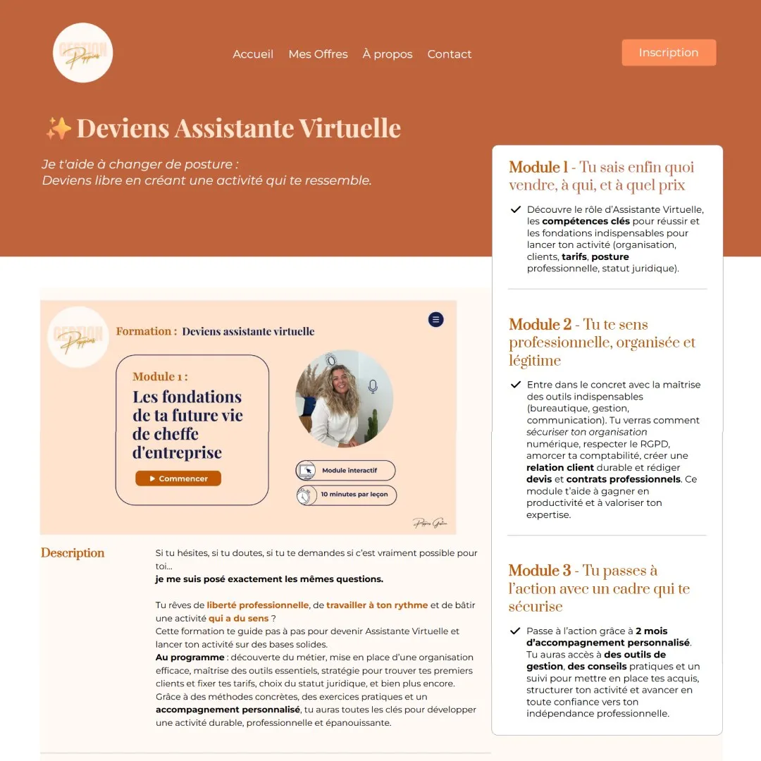 Page de la formation « Deviens assistante virtuelle »