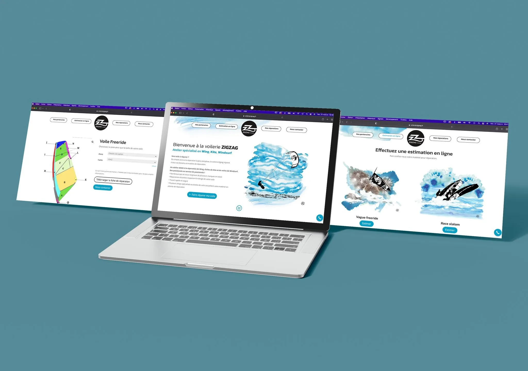 Site Zig Zag Voilerie présenté sur plusieurs écrans