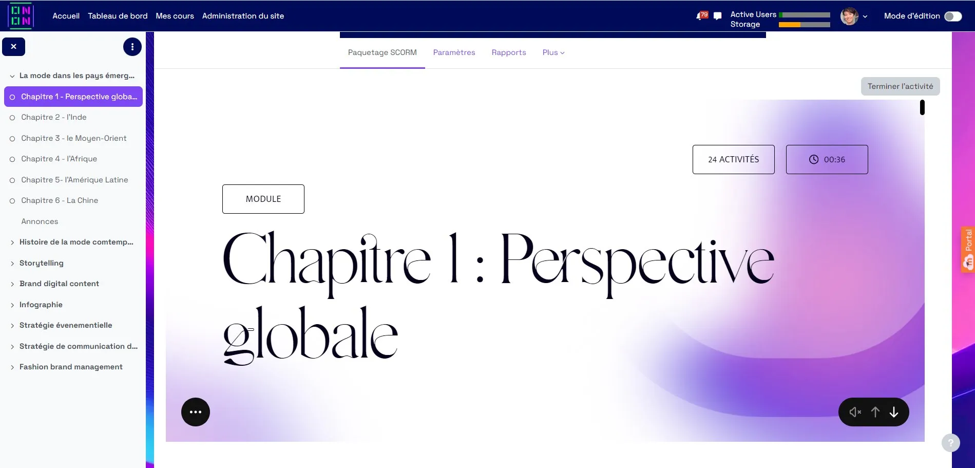 Chapitre « Perspective globale » d’un cours en ligne