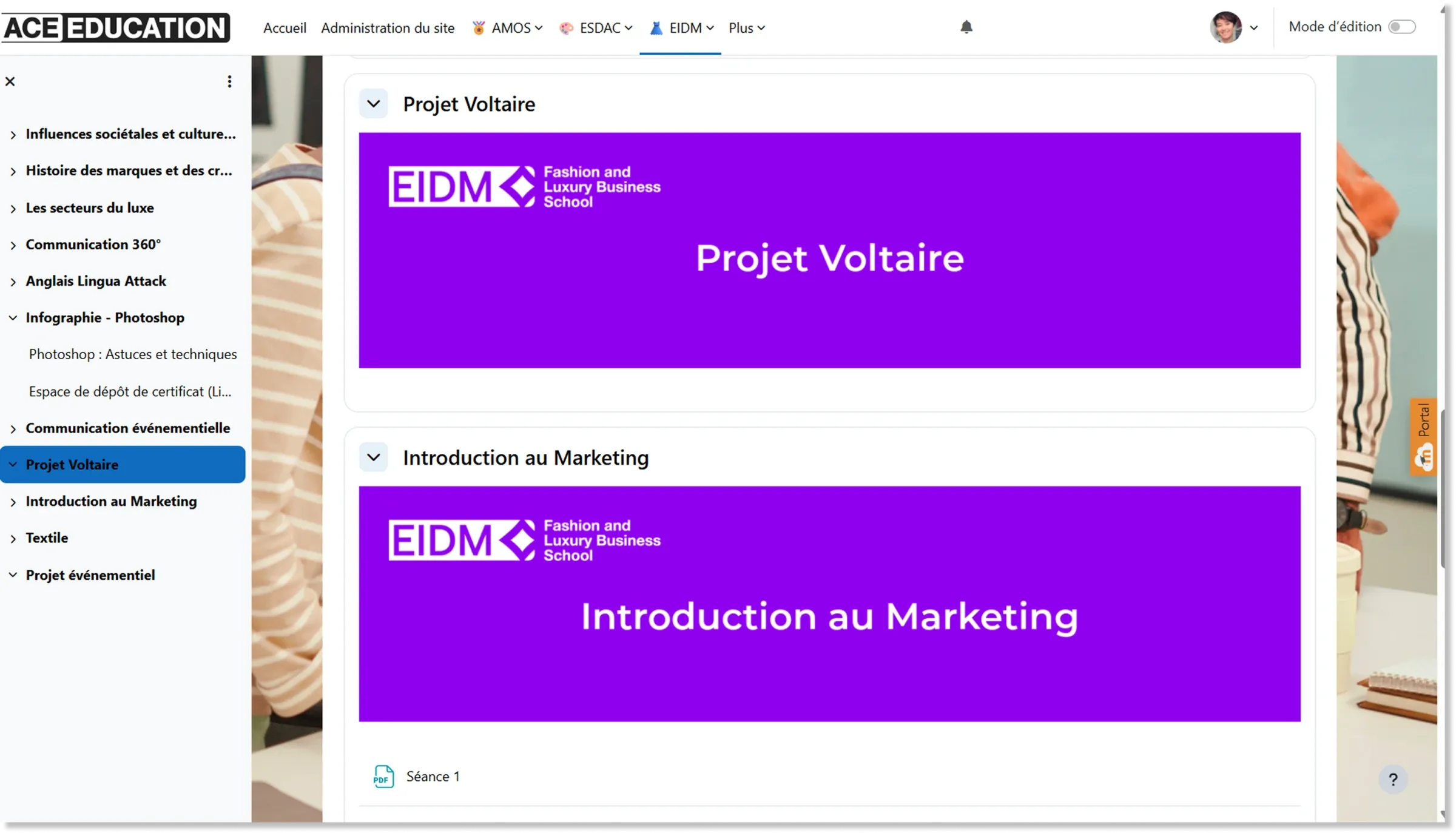 Cours EIDM « Projet Voltaire » et « Introduction au marketing »