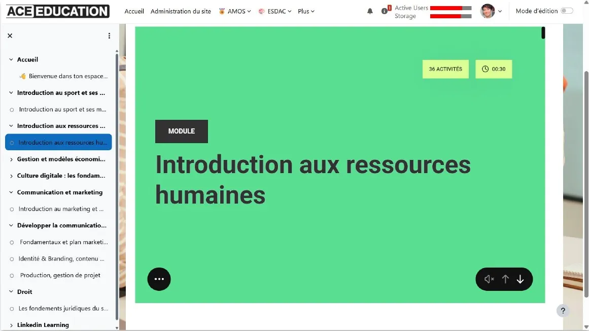Écran d’ouverture du module « Introduction aux ressources humaines »